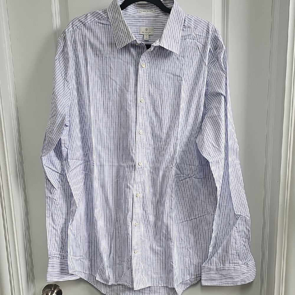 Gant Blue and White Dress Shirt with Vertical Stripes